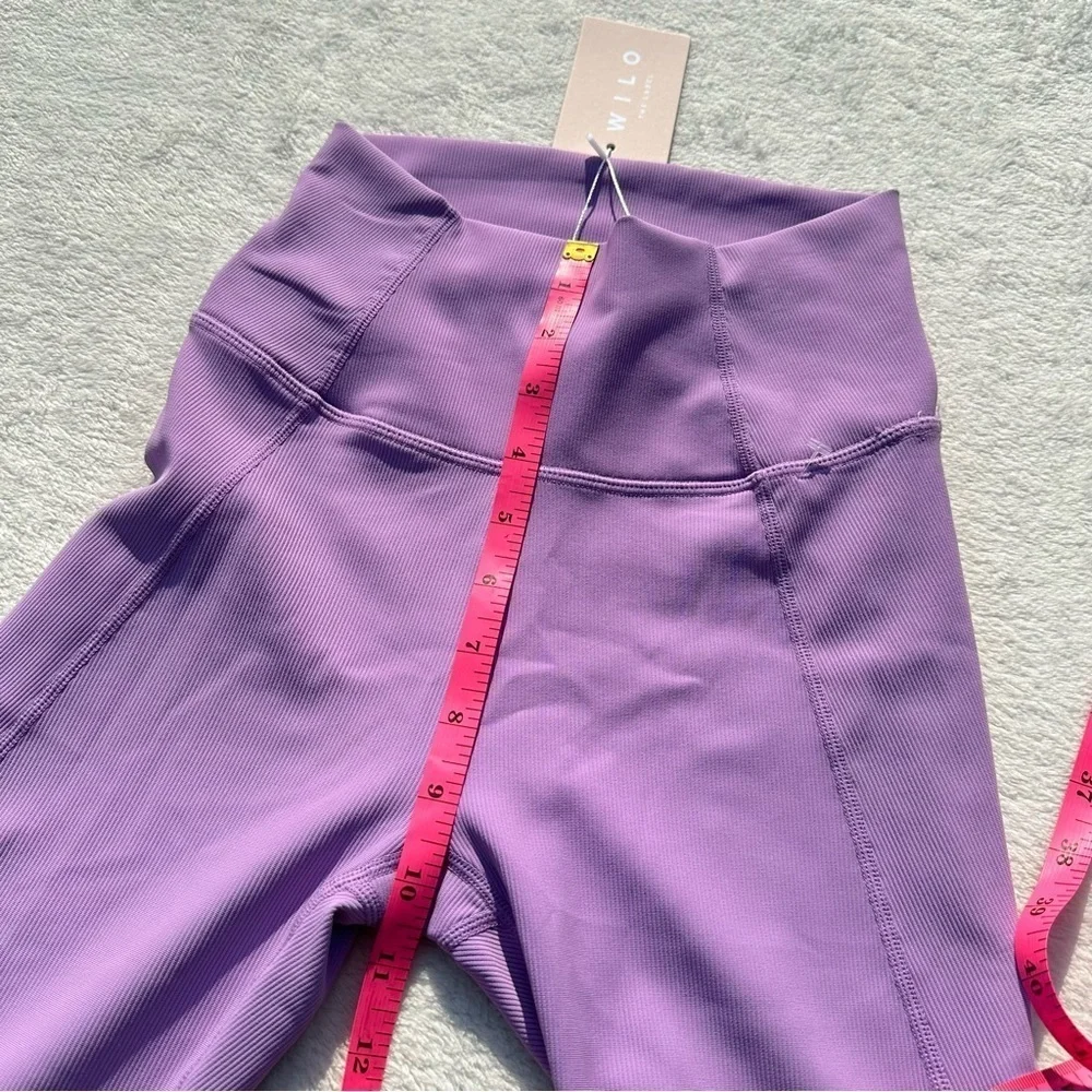 NWT Wilo the Label Ribbed Ruched Ankle Purple Leggings